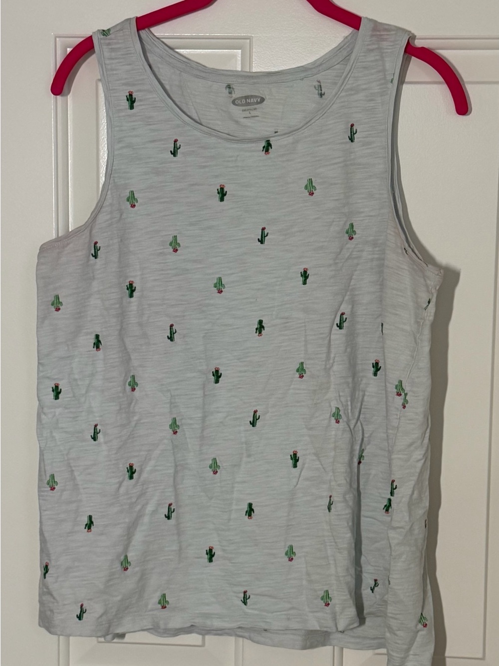 Old Navy Light Gray Tank Top with Green Cactus Embroidery